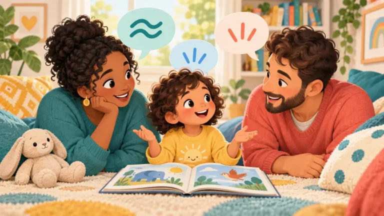 Bilingual child sharing a conversation with caregivers