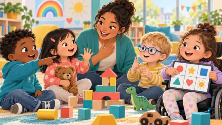Children using speech, gestures, signs and picture communication during play